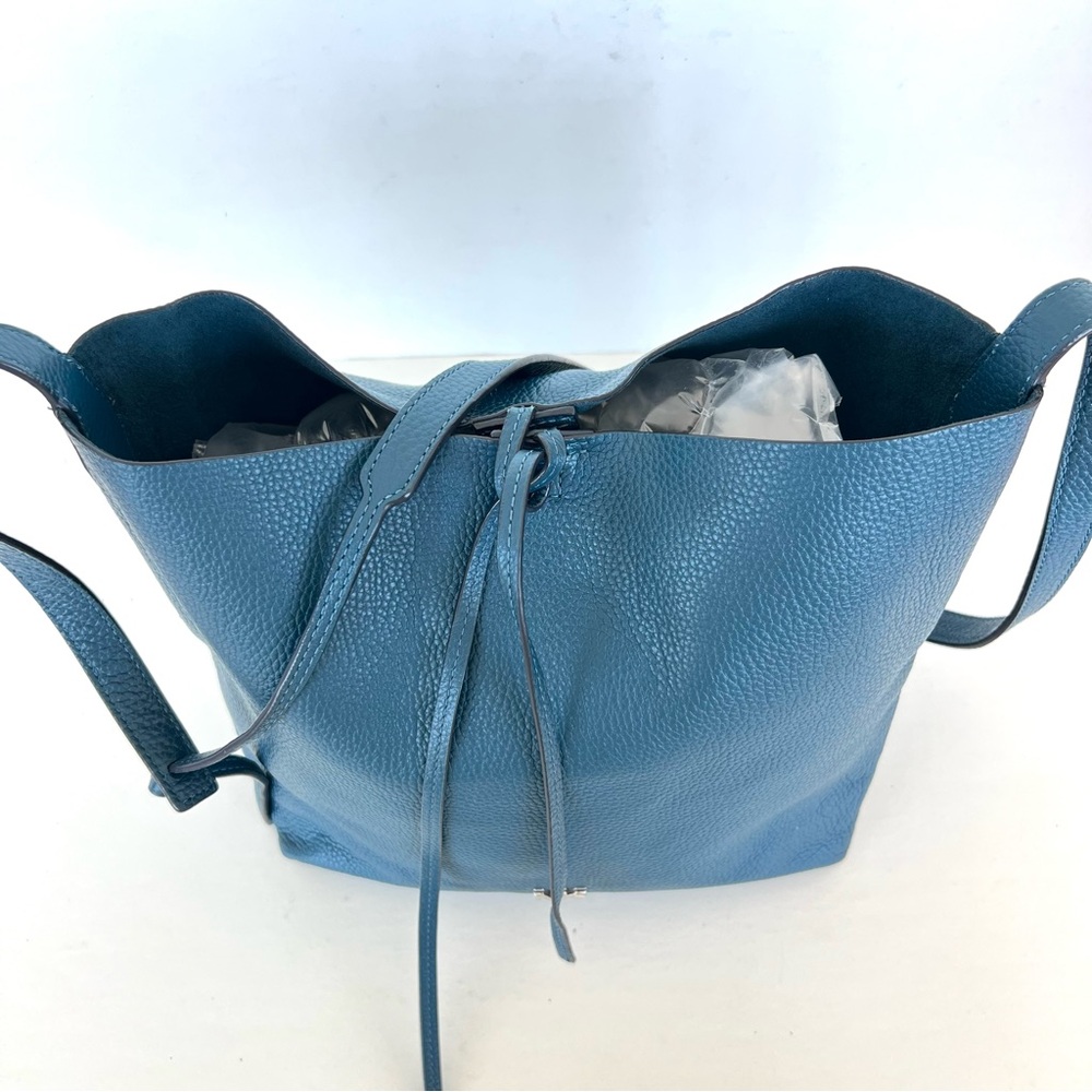 MICHAEL KORS Junie Blue Pebbled Leather Shoulder Bag Crossbody Messenger Bag - Picture 6 of 16
